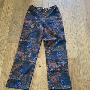 St. John Blue and Brown Floral Patchwork Wide-Leg Pants